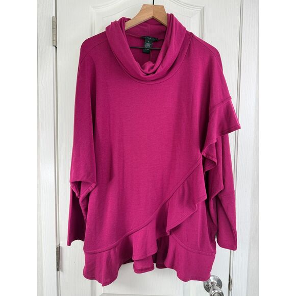 Grace Elements Women's Cowl Neck Ruffle Batwing Top Raspberry Size XL - NWT - Picture 1 of 9